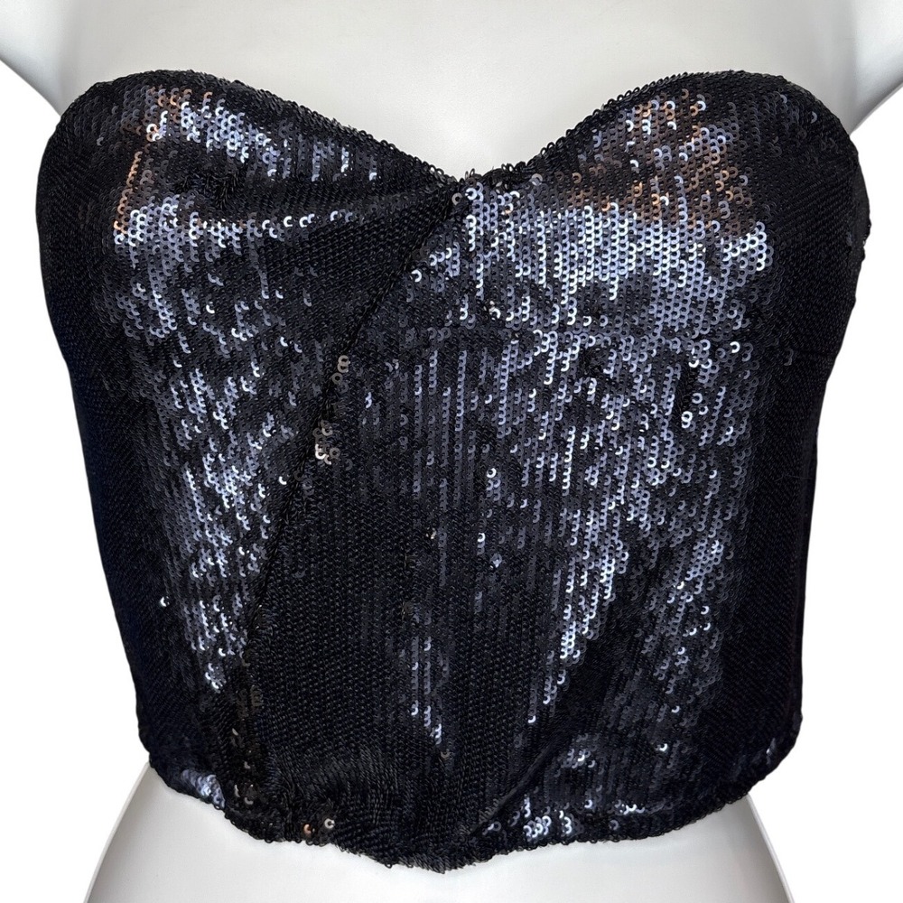 Silence + Noise Womens Black Sequin Strapless Tube Top Sz M Corset Disco Glam